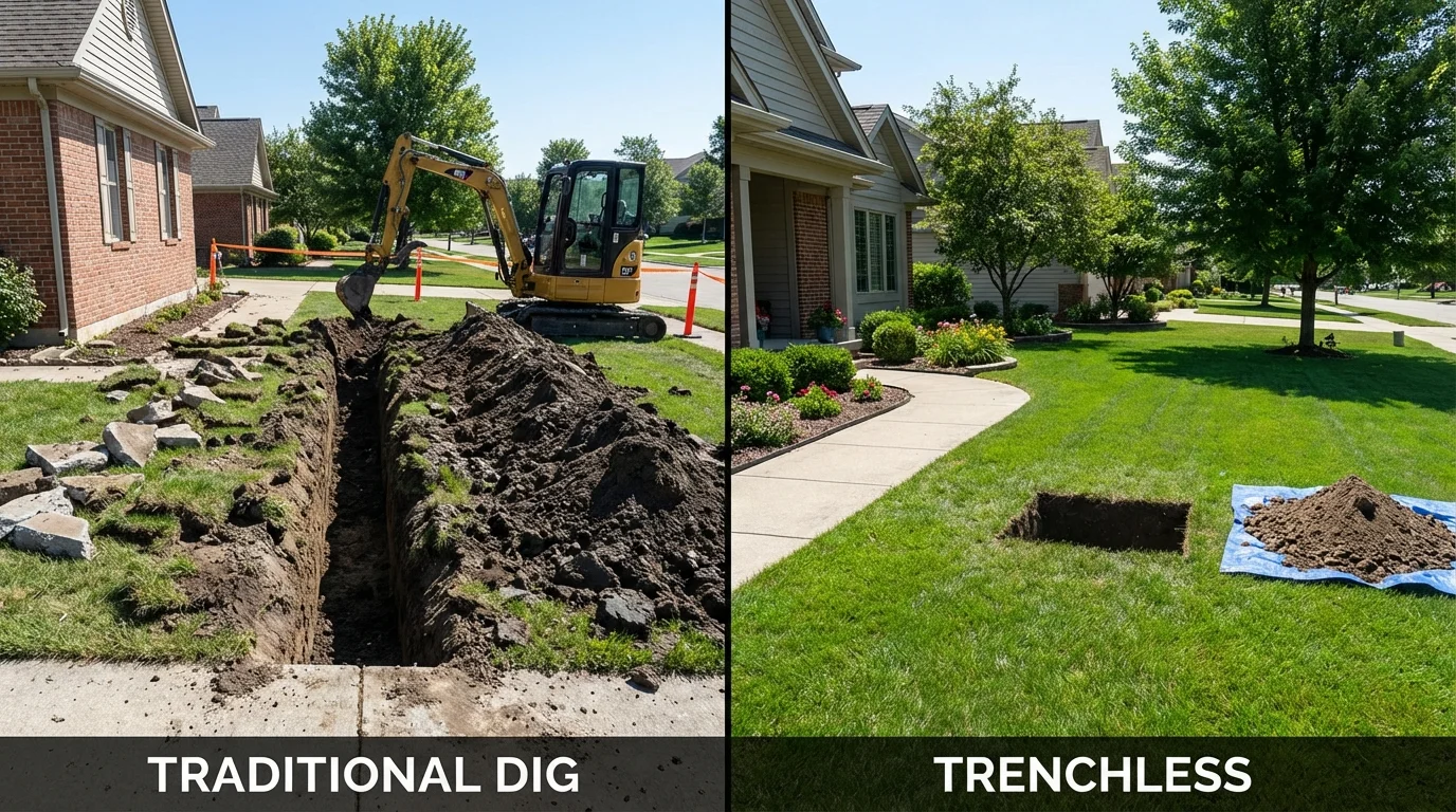 Trenchless sewer repair with minimal yard damage versus traditional excavation in Sparta, NJ